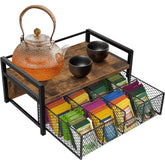 Homode tea bag organizer with wood drawer keeps bags neatly separated for easy access.