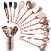 HOMQUEN copper utensils set top view, 13 pieces for versatile kitchen prep.