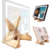 HOOKMEMO solid wood tablet stand supports Echo Show 15 on a kitchen counter