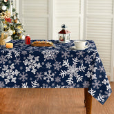 Horaldaily Christmas tablecloth in blue snow pattern protects surfaces with durable fabric