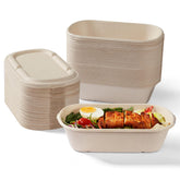 HorizonNest 34oz sugarcane takeout container with lid for sturdy, leak-resistant meals.