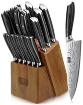 HOSHANHO 16-piece knife set with block for organized kitchen prep.