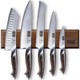 HOSHANHO 6-piece knife set with magnetic holder on display for organized, easy access.