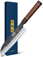 HOSHANHO Chef's Santoku Knife blade close-up showing razor edge for precise slicing.