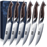 HOSHANHO steak knives 6-pack close-up showing sharp blades for precise slicing.