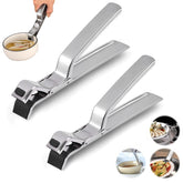 Hot Plate Gripper Clip front view shows sturdy stainless steel and anti-slip grip