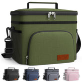 HOTOR insulated lunch box in green, front view with front pocket for easy access.