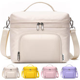 HOTOR Lunch Box for Women beige front view showcases elegant PU leather and professional style.