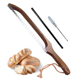 HOTTOR sourdough bread knife with acacia wood handle for precise crust cutting.