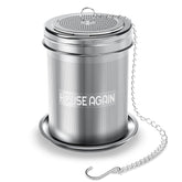House Again large tea infuser with extended chain over a mug for easy brewing.