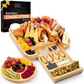 House Ur Home large bamboo charcuterie board with hidden drawer, ideal for storing utensils during gatherings.