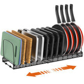 Housolution cutting board organizer with adjustable dividers for flexible storage.