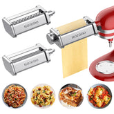 HOZODO KitchenAid pasta attachment assembled for smooth, hands-free dough rolling and clean cutting.