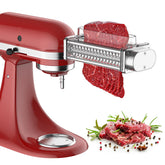 HOZODO meat tenderizer attachment on KitchenAid tenderizes tougher cuts quickly.