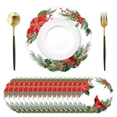 HSDSH Cardinal placemats on table, adding festive color and spill-friendly setup.