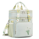 HSHRICH insulated lunch bag with green flowers front view keeps meals fresh for commutes