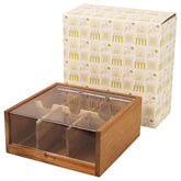 HTB acacia tea bag organizer with six compartments keeps tea organized and accessible.