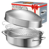 HuaQue large roasting pan with lid for even browning of Thanksgiving roast
