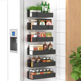 HuggieGems magnetic spice rack mounted on fridge side for quick access while cooking