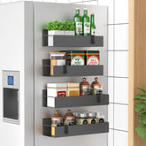 HuggieGems magnetic spice rack side-mount keeps spices accessible and organized.