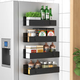 HuggieGems magnetic spice rack side mount keeps jars accessible on the fridge.