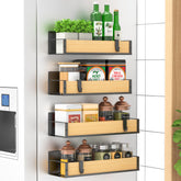 HuggieGems magnetic spice rack on refrigerator door keeps jars within sight for quick seasoning