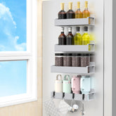 HuggieGems magnetic spice rack attached to fridge side for easy access.