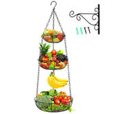 HULISEN 3-tier hanging fruit basket with banana hook keeps countertops clear and organized