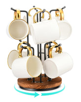 HULISEN 360° rotating mug tree with base and hooks for easy mug access.