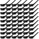 Hushee black Asian soup spoon with hook design for secure serving.