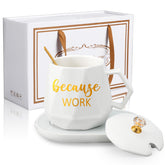 Hushee Christmas Lady mug front view with gold print for an elegant look