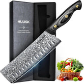 Huusk Damascus Nakiri Knife 7inch full view for precise vegetable prep