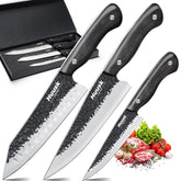 Huusk knife set blades close-up highlighting ATS-34 edge for precise cuts