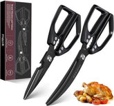 Huusk kitchen scissors set black blade close-up showing razor-sharp edge for precise cuts.
