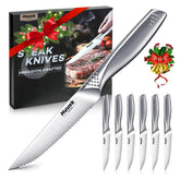 Huusk serrated steak knives set of six for clean, precise home cuts.