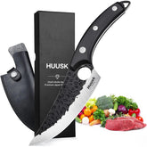 Huusk Viking Knife blade closeup showcases premium ATS-34 steel for sharp, lasting edges.