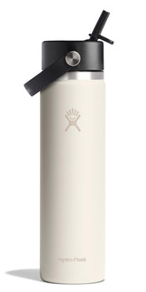 Hydro Flask 24 oz ivory wide-mouth bottle with Flex Straw Cap, keeps drinks cold.
