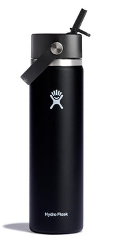 Hydro Flask 24oz wide-mouth bottle keeps drinks cold for 24 hours during workouts.
