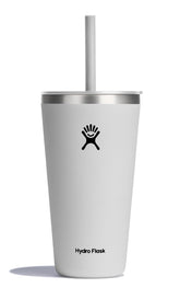 Hydro Flask 28 oz All Around Tumbler with Straw Lid in white, close-up, keeps drinks cold