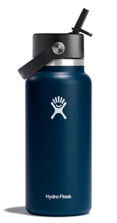 Hydro Flask 32 oz Indigo Blue wide mouth bottle showing cold drink