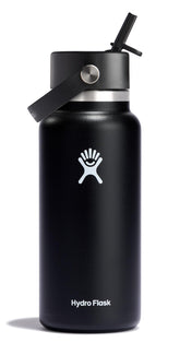 Hydro Flask 32oz wide-mouth bottle with flex straw cap for one-handed sipping.