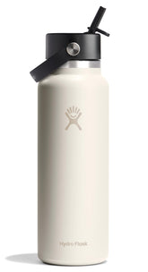 Hydro Flask 40 oz ivory bottle with wide mouth and leakproof straw cap for on-the-go hydration
