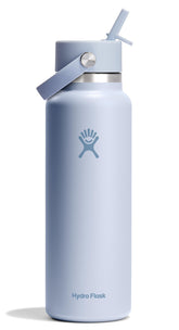 Hydro Flask 40 oz Surf Blue bottle with wide mouth and Flex Straw Cap for leakproof hydration.