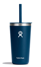 Hydro Flask All Around Tumbler Indigo Blue front view with straw lid for on-the-go cold drinks