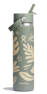 Hydro Flask Botanical Bliss 24 oz bottle with wide mouth and Flex Straw Cap for easy hydration.