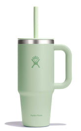 Hydro Flask Travel Tumbler 24oz aloe green handle offers a secure grip for all-day hydration.