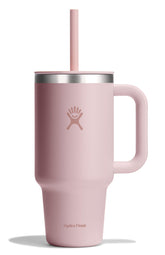 Hydro Flask Travel Tumbler 32oz with Handle in Tonal Trillium Pink for easy portability.