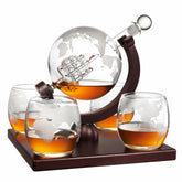 Hydro Gizmos whiskey decanter globe with hand-blown glass and etched map for refined gatherings