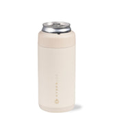 HydroJug Slim Can Cooler cream with secure lid for spill-free travel.