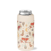 HydroJug Slim Can Cooler highlights stainless steel insulation keeping drinks cold on the go.